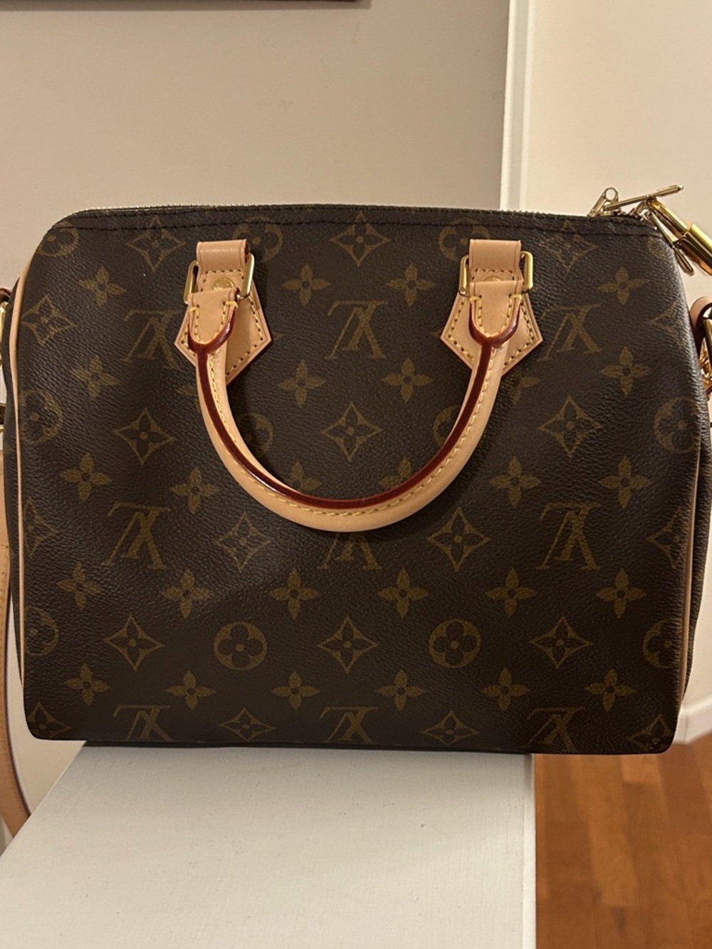 Louis Vuitton Speedy Bandoulière 25 Brown Monogram Satchel Lock Key Dust Bag Box - Picture 2 of 13